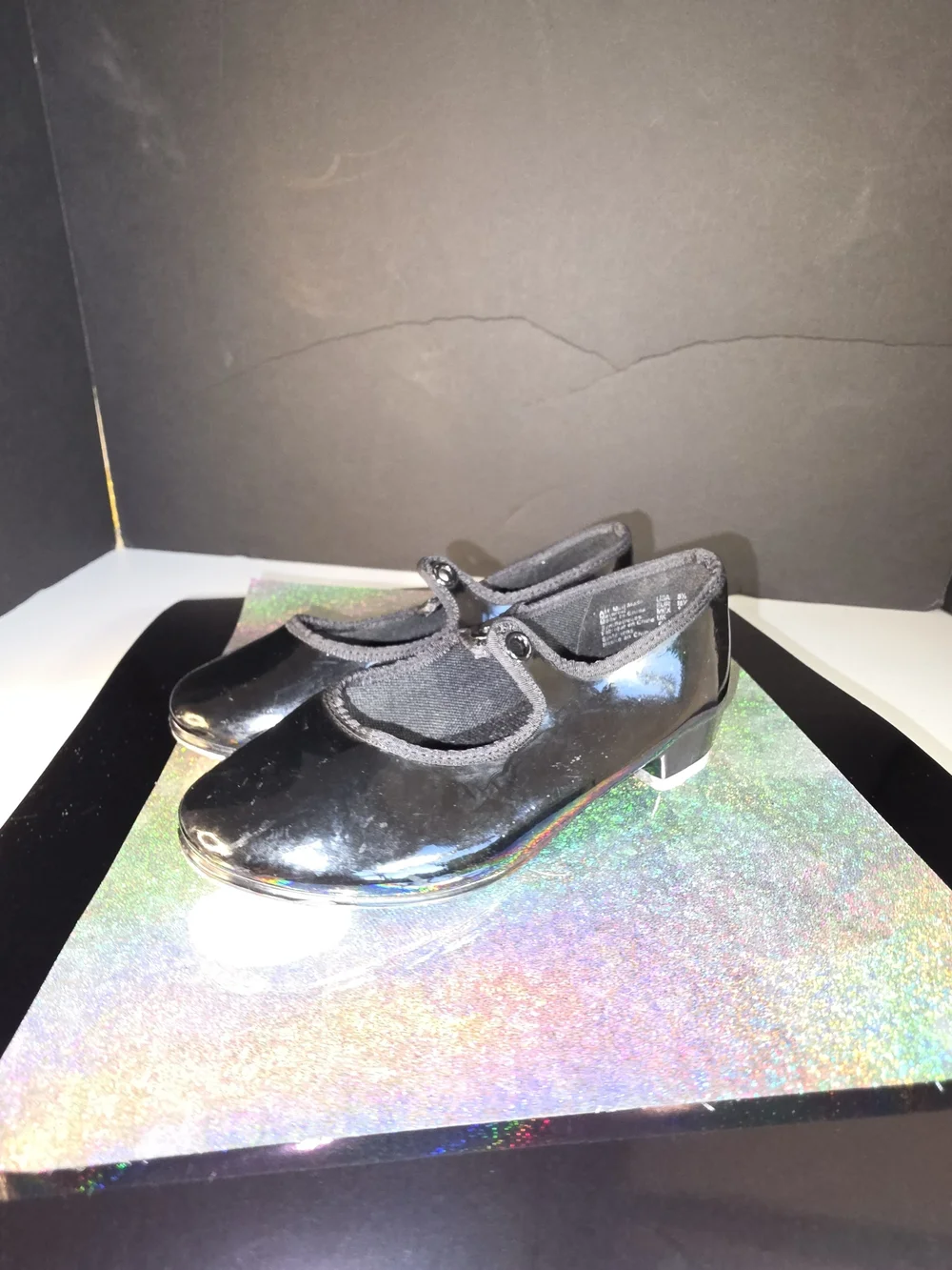 ABT American Ballet Theater Spotlights Black Patent Tap Jazz Shoes Sz 8.5 Flaw**